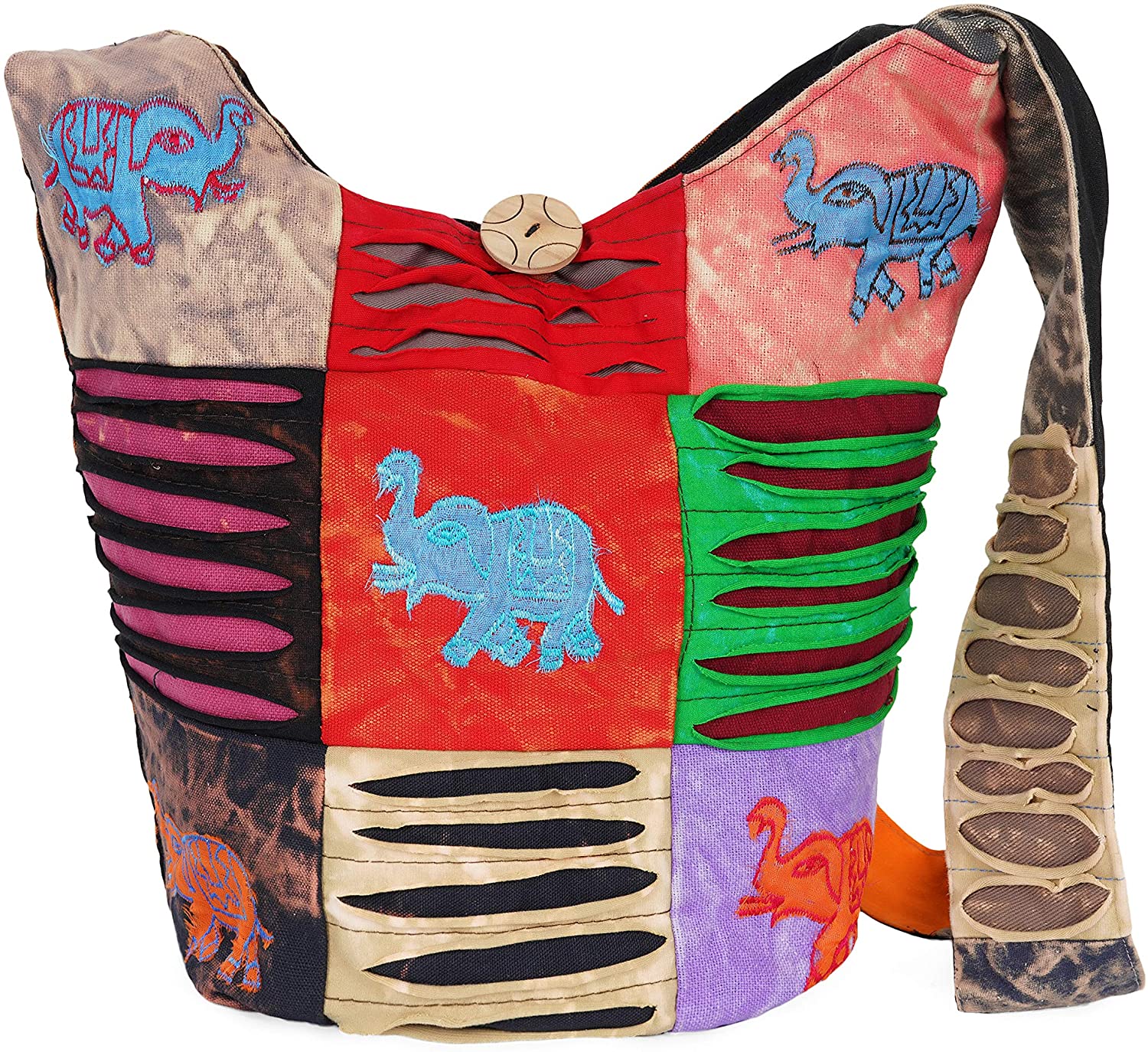 OMA Multi Color Hobo Boho Cotton Patchwork Sling Cross Body Messenger Shoulder Bag Ripped Razor Cut Slouch Hippie Bag