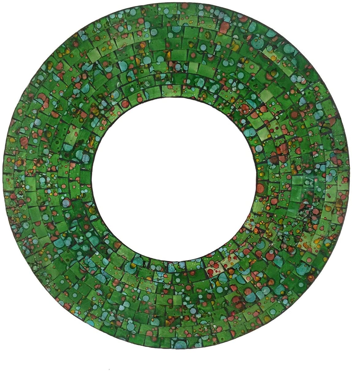 OMA Green Mosaic Glass Wall Mirror Hand Crafted Round Wall Mounted Mirror - Large Size - Premium Quality (Green)