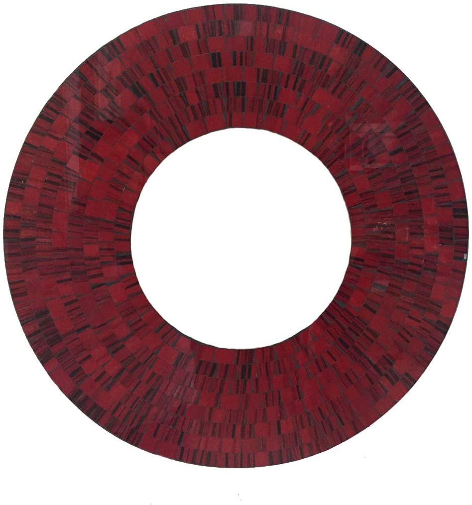 OMA Red Mosaic Glass Wall Mirror Hand Crafted Round Wall Mounted Mirror - Large Size - Premium Quality (Red)