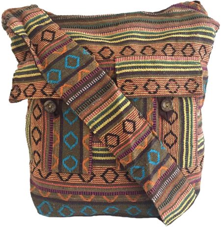 Women's Multi Color Woven Large BOHO HIPPIE Cross Body Shoulder Bag Sling Messenger Yoga Bag - Premium Quality