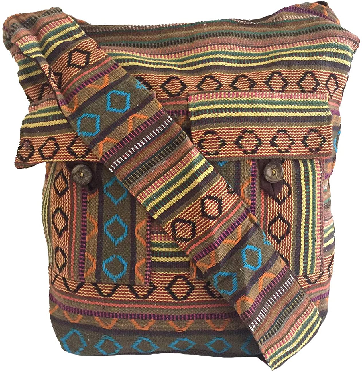Women's Multi Color Woven Large BOHO HIPPIE Cross Body Shoulder Bag Sling Messenger Yoga Bag - Premium Quality