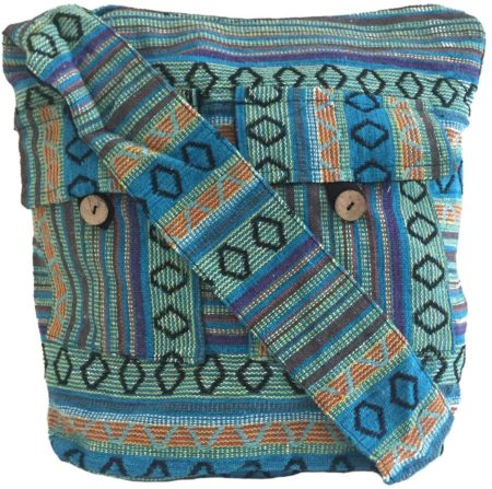 Women's Multi Color Woven Canvas Large BOHO HIPPIE Cross Body Shoulder Bag Sling Messenger Yoga Market Bag - Premium Quality