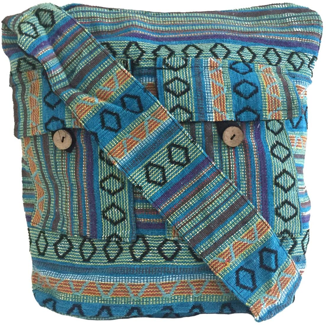 Women's Multi Color Woven Canvas Large BOHO HIPPIE Cross Body Shoulder Bag Sling Messenger Yoga Market Bag - Premium Quality