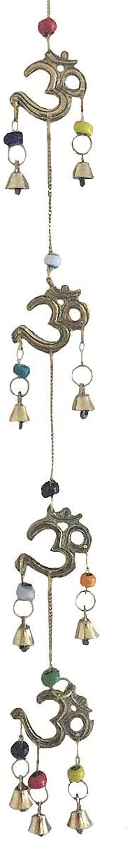 OMA Brass OM Symbol Bells Wind Chime with Beads Door String Chime Decorative Bells - 20 Long"