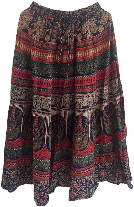 Women's Vintage Bohemian Cotton Long Skirt Mandala Style Long Maxi Dress Hippie (Blue)