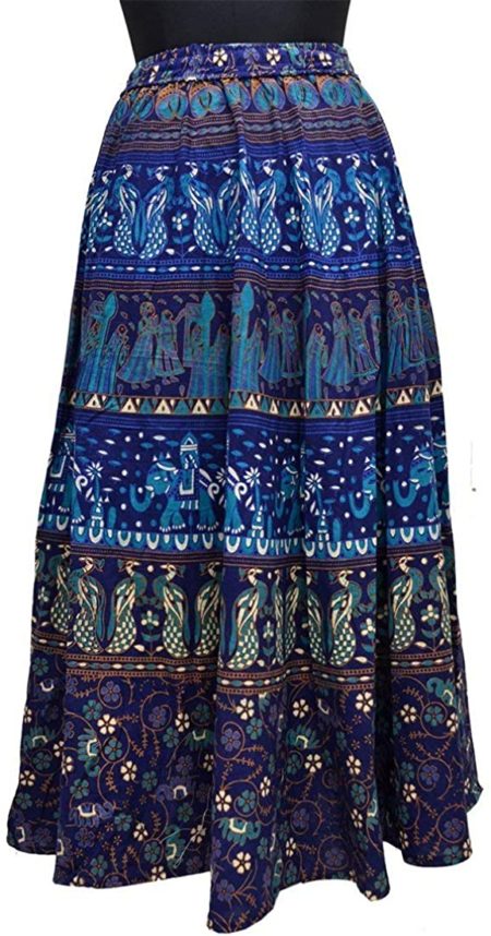 Women's Vintage Bohemian Cotton Long Skirt Mandala Style Long Maxi Dress Hippie (Turquoise)