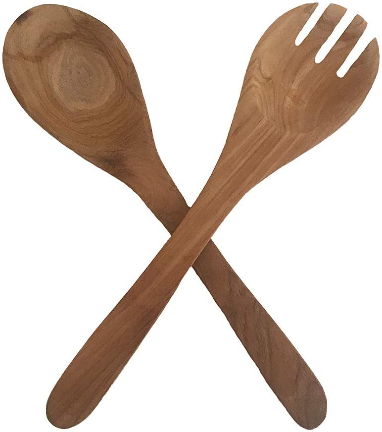 OMA Teak Wood Fork And Spoon Salad Serving Set Food Safe Hand Crafted