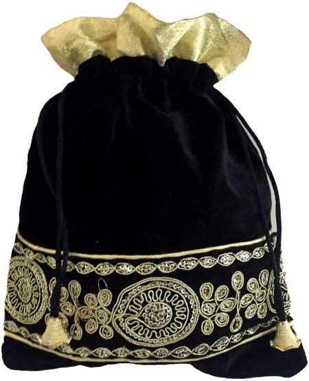 Large Velvet Gold Embroidered Sequins Gift Bag Soft Drawstring Pouch Jewelry Candy Tarot Gift Bag Wedding Favor Bags (Black)