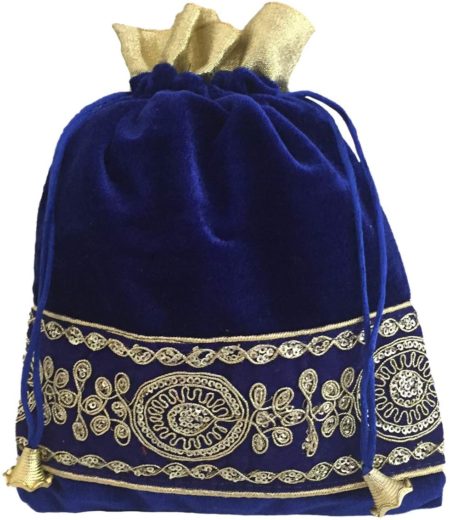 Large Velvet Gold Embroidered Sequins Gift Bag Soft Drawstring Pouch Jewelry Candy Tarot Gift Bag Wedding Favor Bags (Blue)