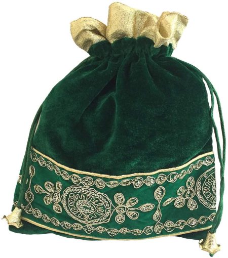 Large Velvet Gold Embroidered Sequins Gift Bag Soft Drawstring Pouch Jewelry Candy Tarot Gift Bag Wedding Favor Bags (Green)