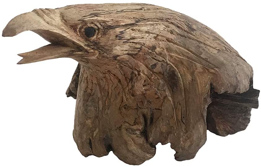 OMA Wooden Bald Eagle Head Statue Hand Carved Parasite Driftwood Home Decor Gift Sculpture - Premium Quality (Medium)