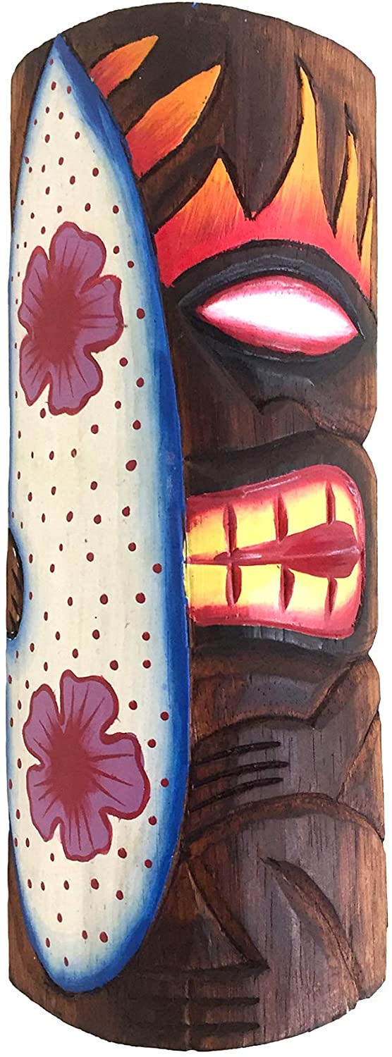 OMA Wood Carved Tiki Mask Tropical Hawaiian Beach Surf Decor - Size 12 (Luau Surf)"