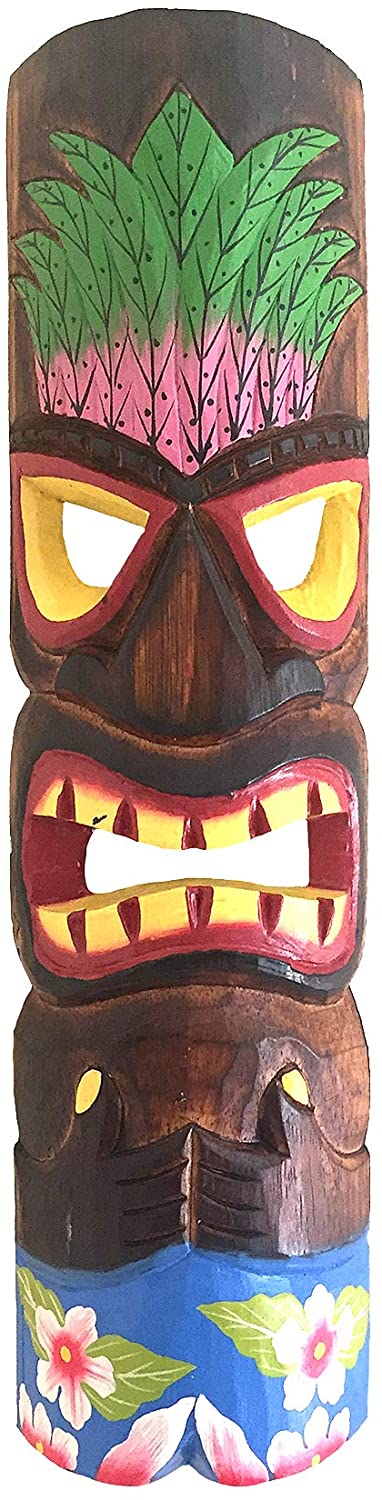 OMA Wood Carved Tiki Mask Hawaiian Polynesian Beach Style African Tribal Wall Decor - Large 20 (Green)"
