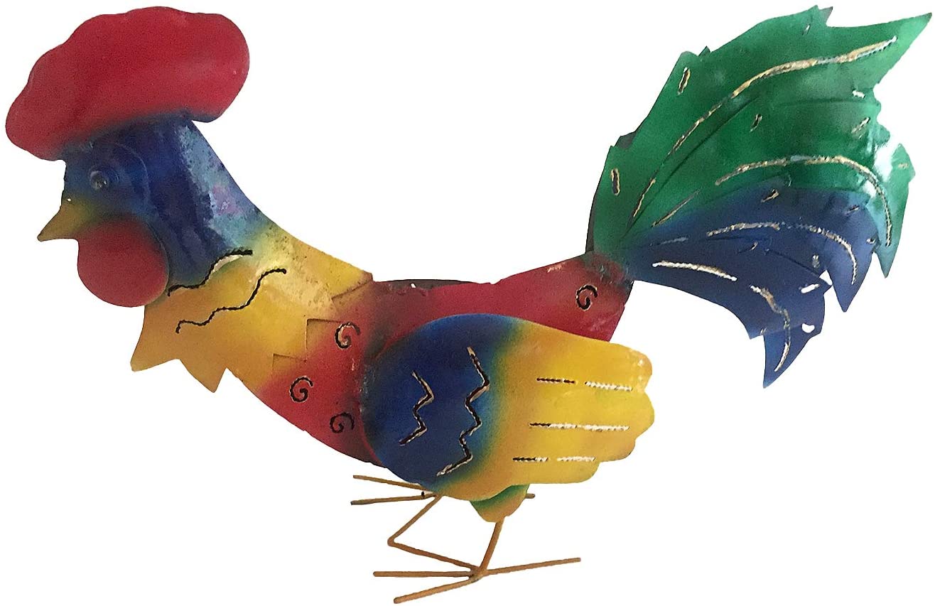 OMA Metal Rooster Statue Kitchen Home Decor Multi Color Rooster Candle Votive Holder Hand Crafted (Green)