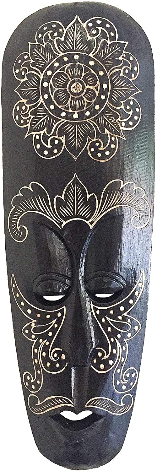 OMA Wood Carved African Wall Decor Mask with Beautiful Hand Painted Designs - Large Size 20 (Fortune)"