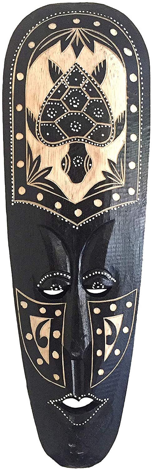 OMA Wood Carved African Wall Decor Mask with Beautiful Hand Painted Designs - Large Size 20 (Protection)"
