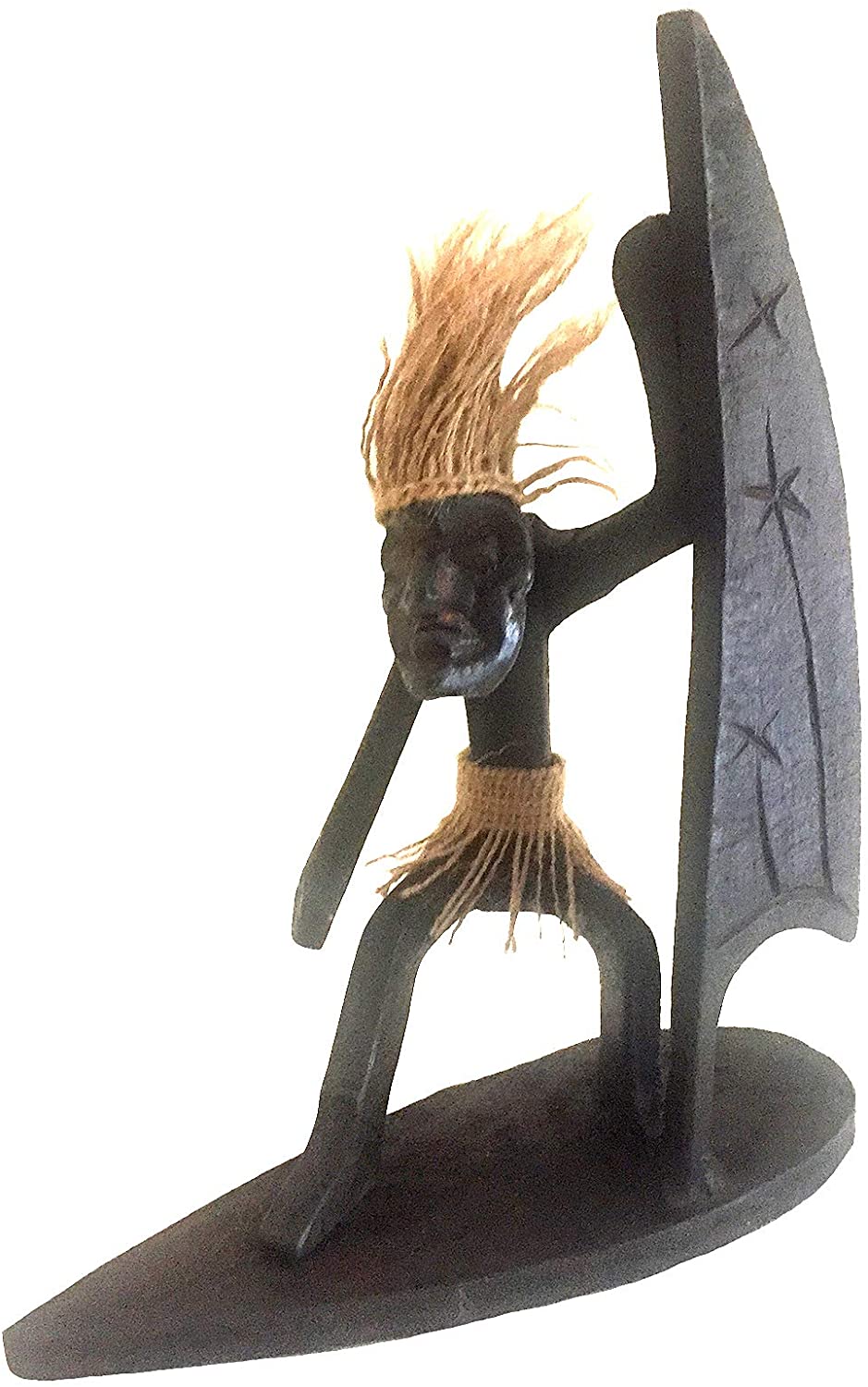 OMA Wood Carved Primitive Tribal Tiki Statue Surfing Sailing Surfer Dude Statue Figurine Tiki Bar Home Decor