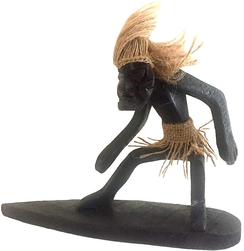 OMA Surfer Tiki Statue Primitive Wood Carved Tiki Man Figurine Surfer Dude