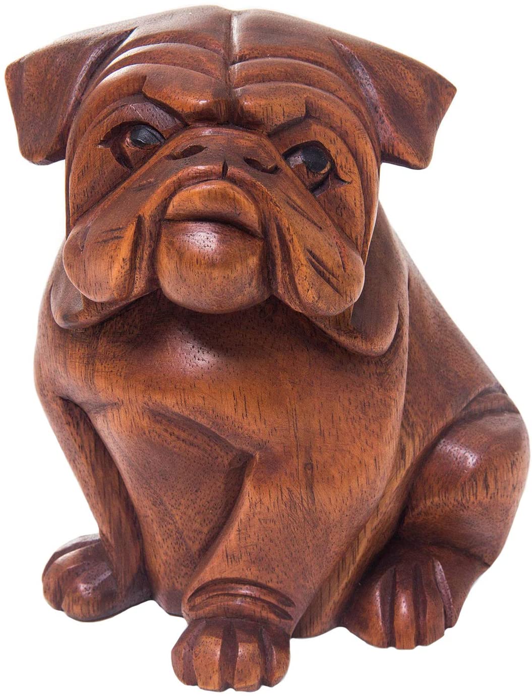 OMA Hand Carved Dog Bulldog Statue Figurine Solid Wood Sitting Dog Statue Home Decor Gift