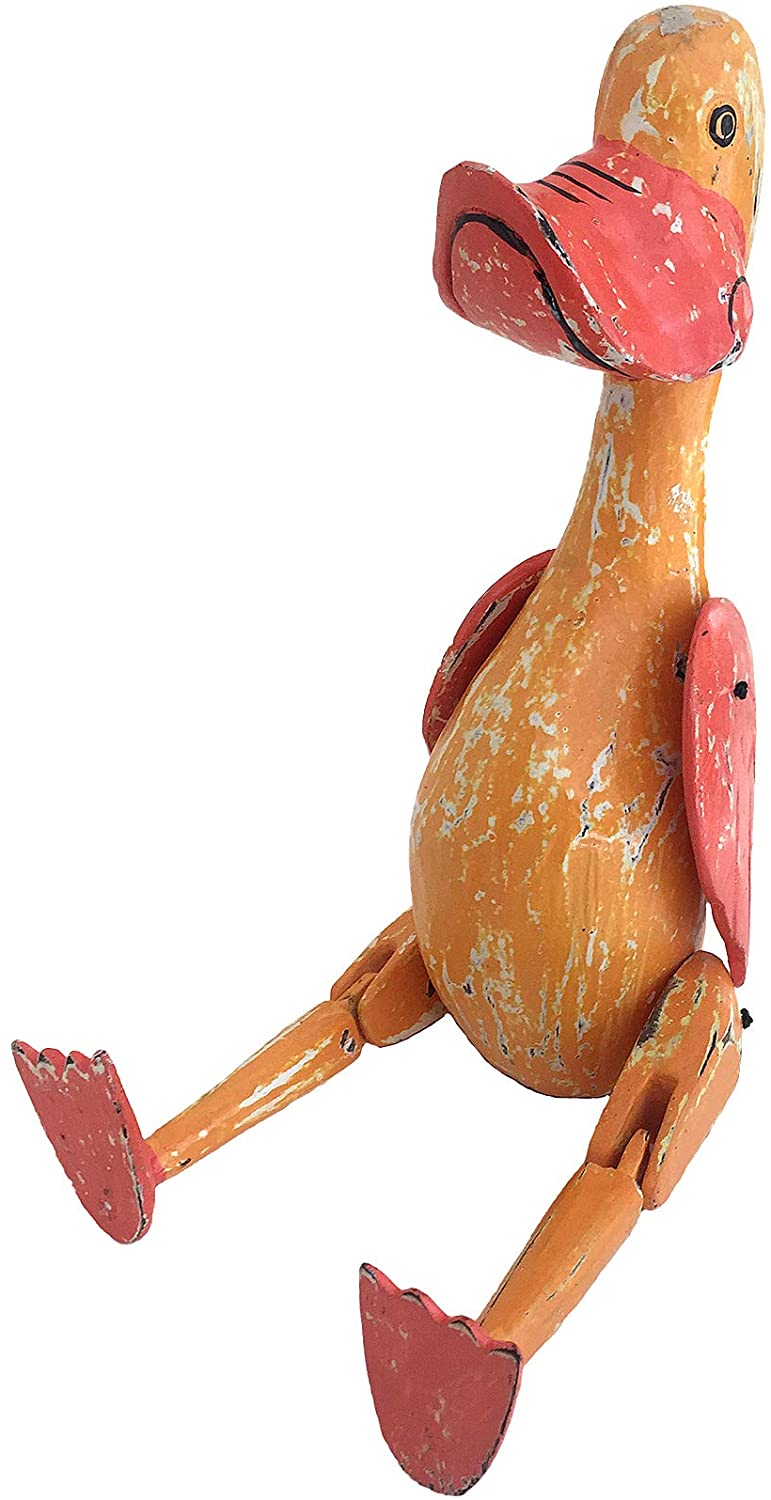 OMA Duck Statue Wooden Shelf Sitter with Dangling Legs Kitchen Rustic Home Decor Gift Large Size