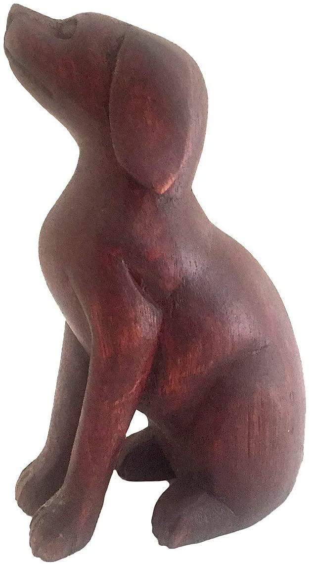 OMA Wooden Dog Statue Figurine Home Decor Gift Hand Carved Sitting Dog Sculpture