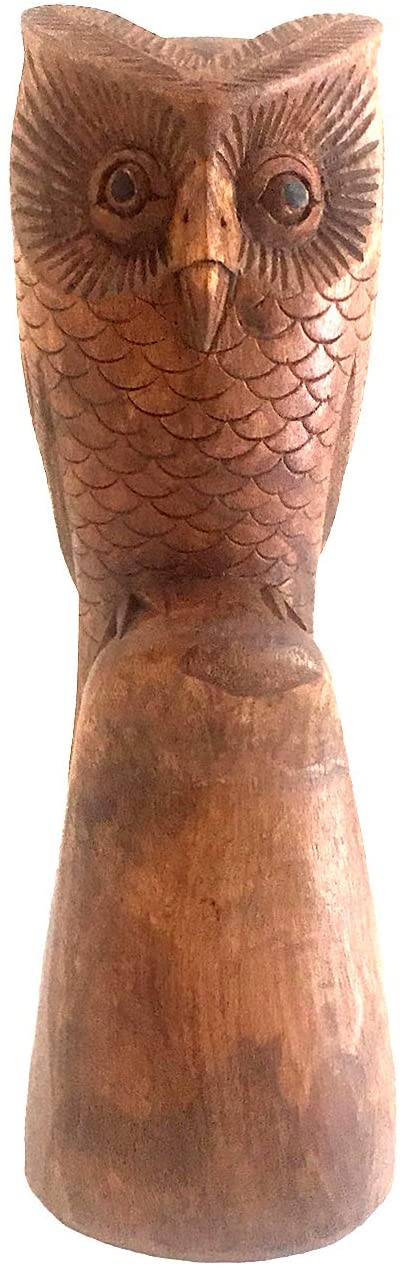 OMA Wooden Owl Statue Figurine Sitting Perched Owl Hoot Sculpture Home Decor Gift Lucky Owl