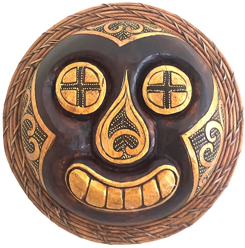 OMA African Mask Wall Art Sun Fortune and Protection Wood Carved African Wall Hanging Decor Large Size