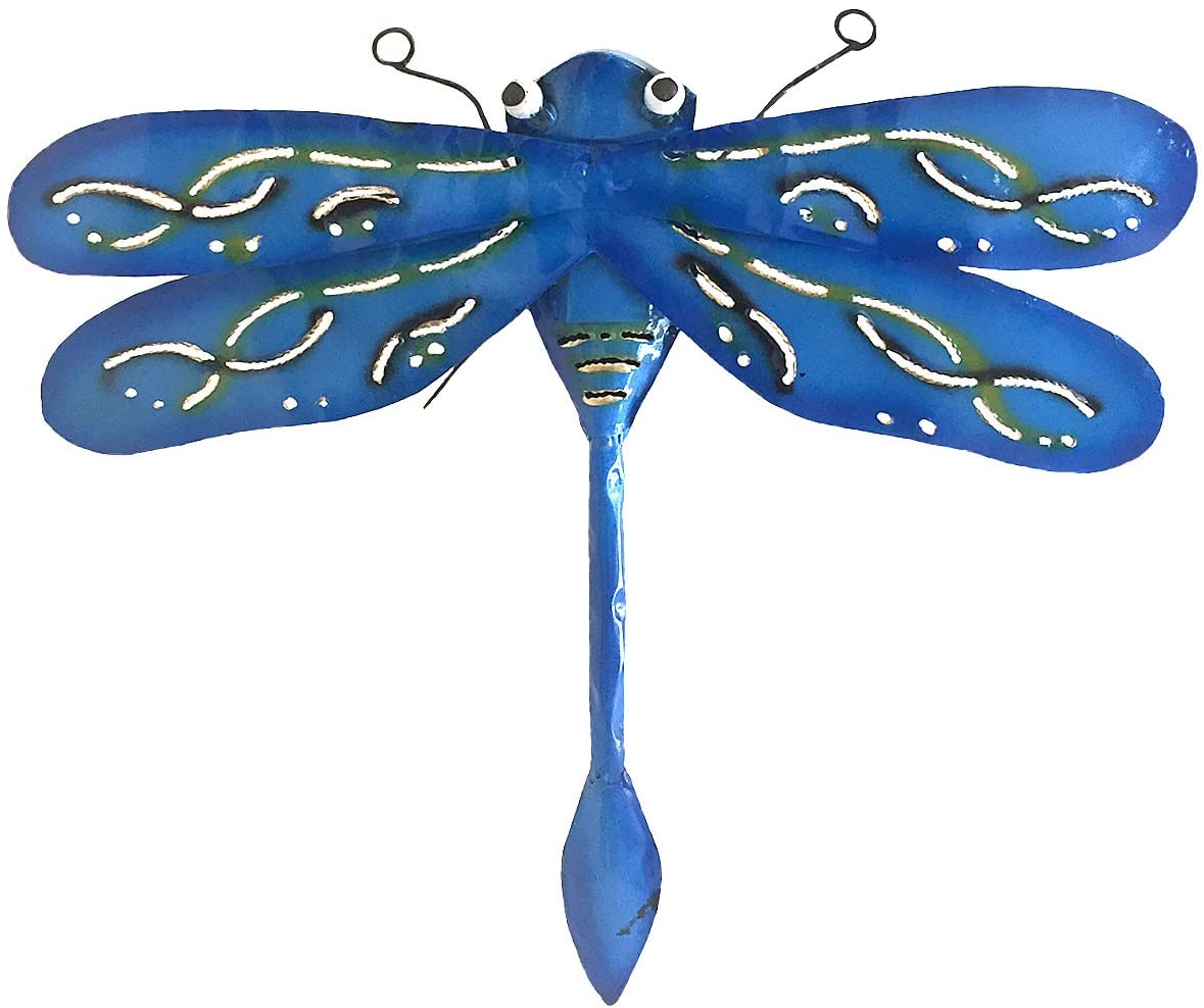 OMA Metal Dragonfly Wall Decor Hand Painted Multi Color Metal Wall Art Large Size (Blue)