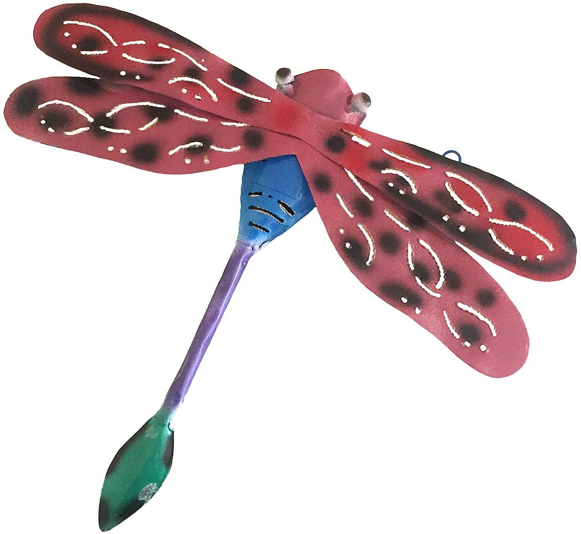 OMA Metal Dragonfly Wall Decor Hand Painted Multi Color Metal Wall Art Large Size (Pink)