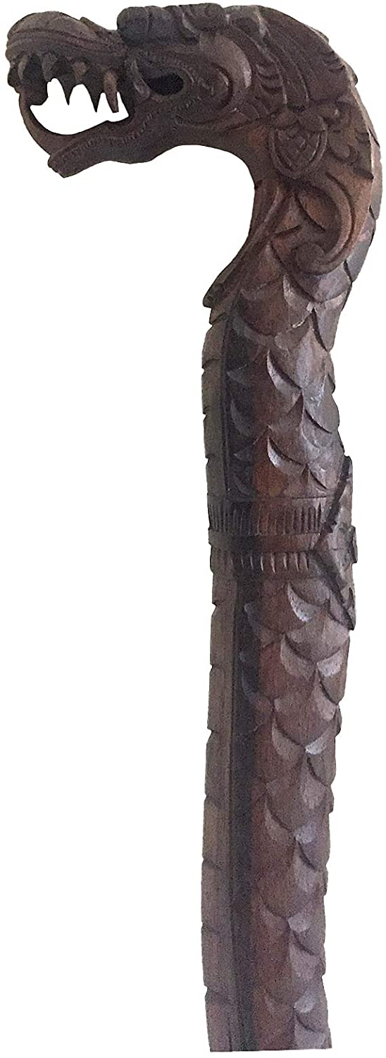 OMA Dragon Walking Stick Solid Wood Carved Dragon Walking Cane Hand Crafted Intricate Design Dragon Home Decor Art