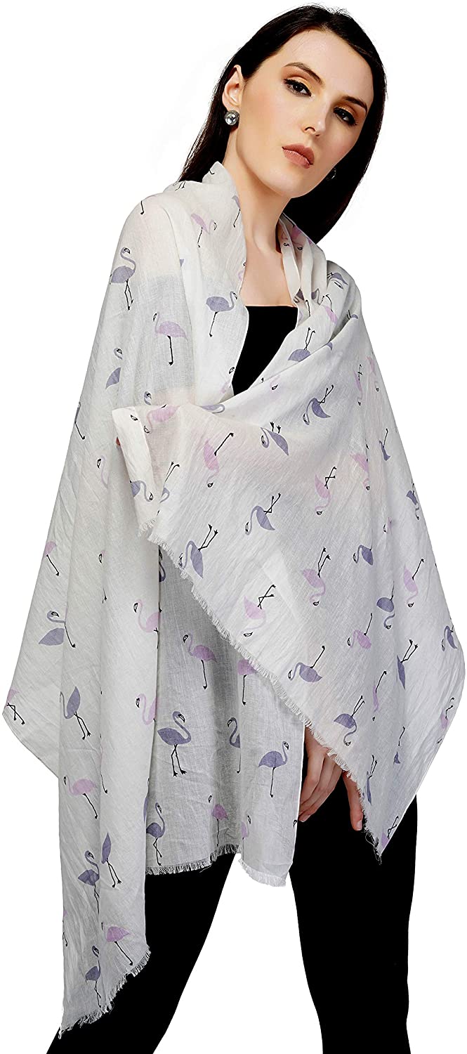 OMA Flamingo Print Scarf Wrap Bohemian Soft Cotton Vintage Shawl Premium Quality