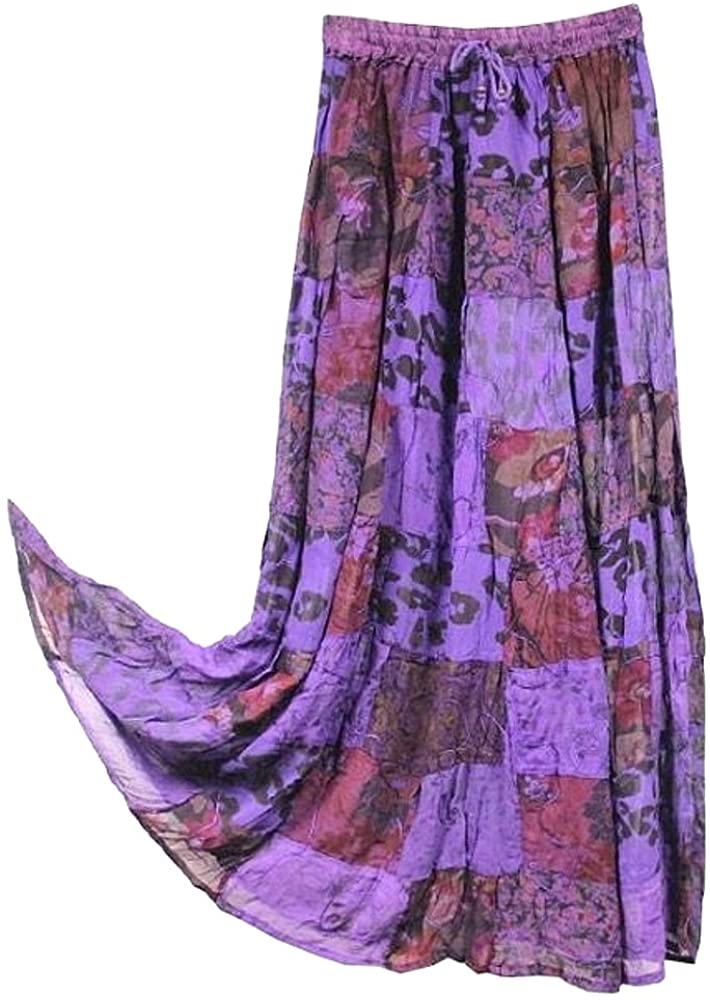 OMA Women's Hippie Bohemian Patchwork Long Skirt Vintage Style Ethnic Wear - Premium Quality Brand (Purple)