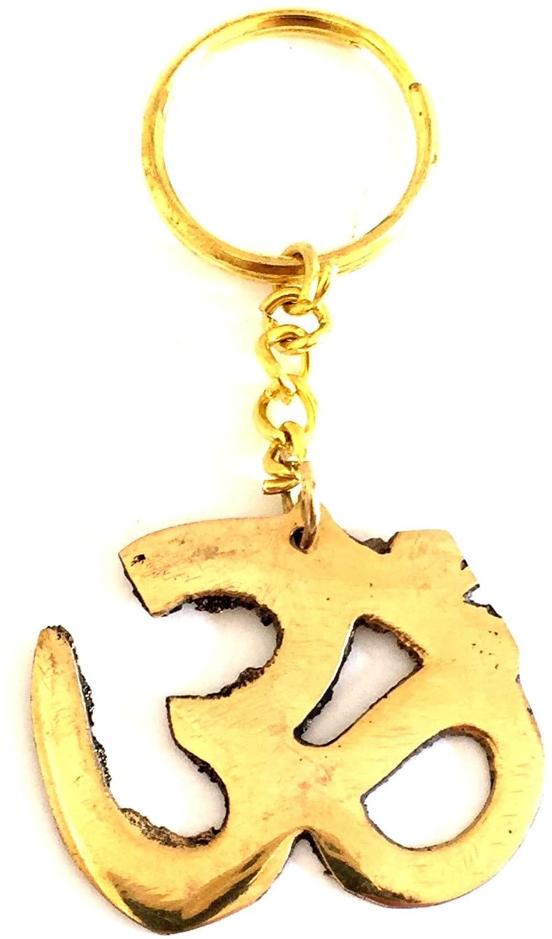 OMA Om Aum Solid Brass Keychain for Good Luck & Protection Sacred Key Chain Key Ring Brand