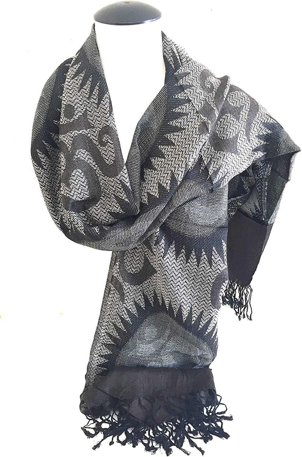 Oma Om Sign Shawl Meditation Scarf With Holy Sanskrit Mantra Reversible Double Weave, Large Size