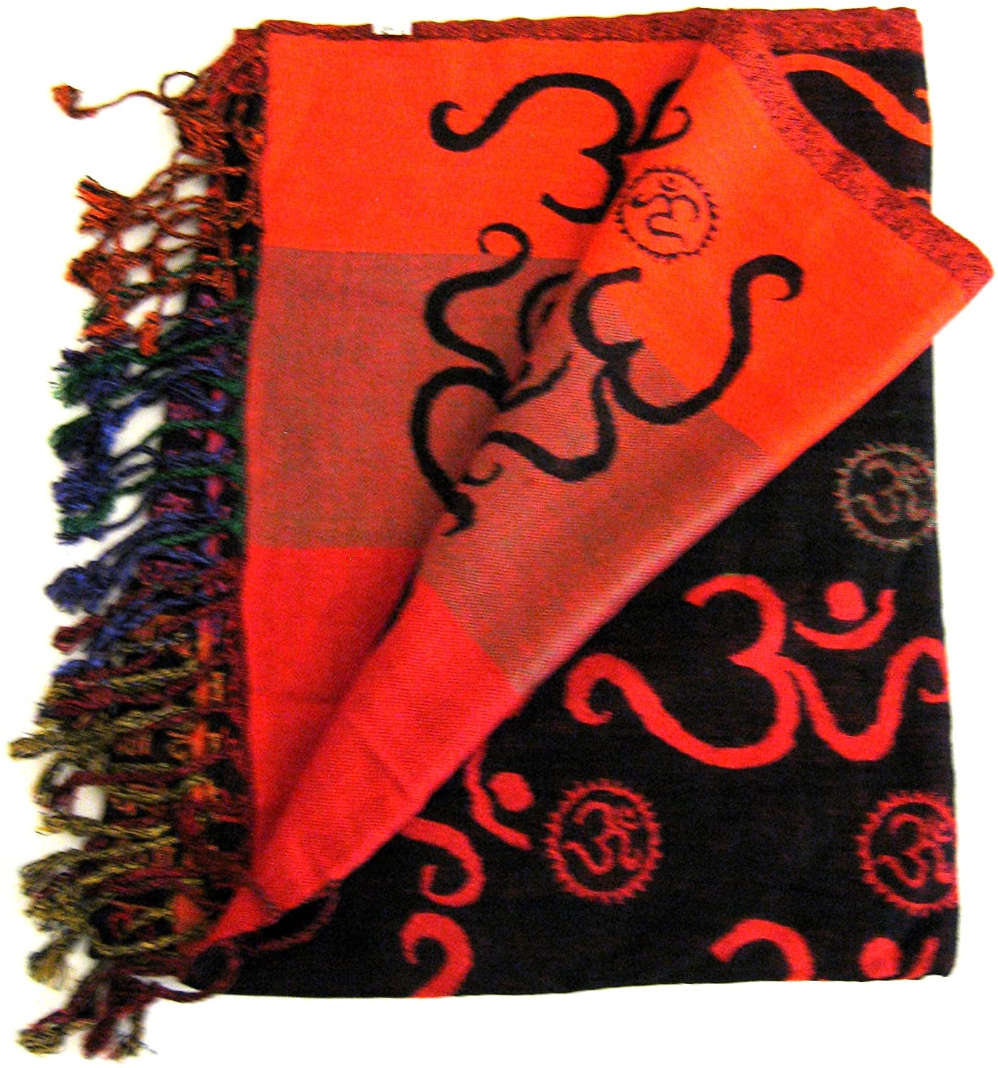 Oma Meditation Shawl/Scarf With Om Sign And Sacred Sanskrit Mantra Reversible Double Weave Religious Altar Cloth