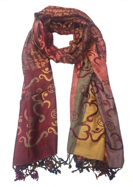 Gayatri Mantra And OM Sign Shawl Large Scarf For Prayer, Meditation & Yoga - Reversible, Double Weave - OMA BRAND