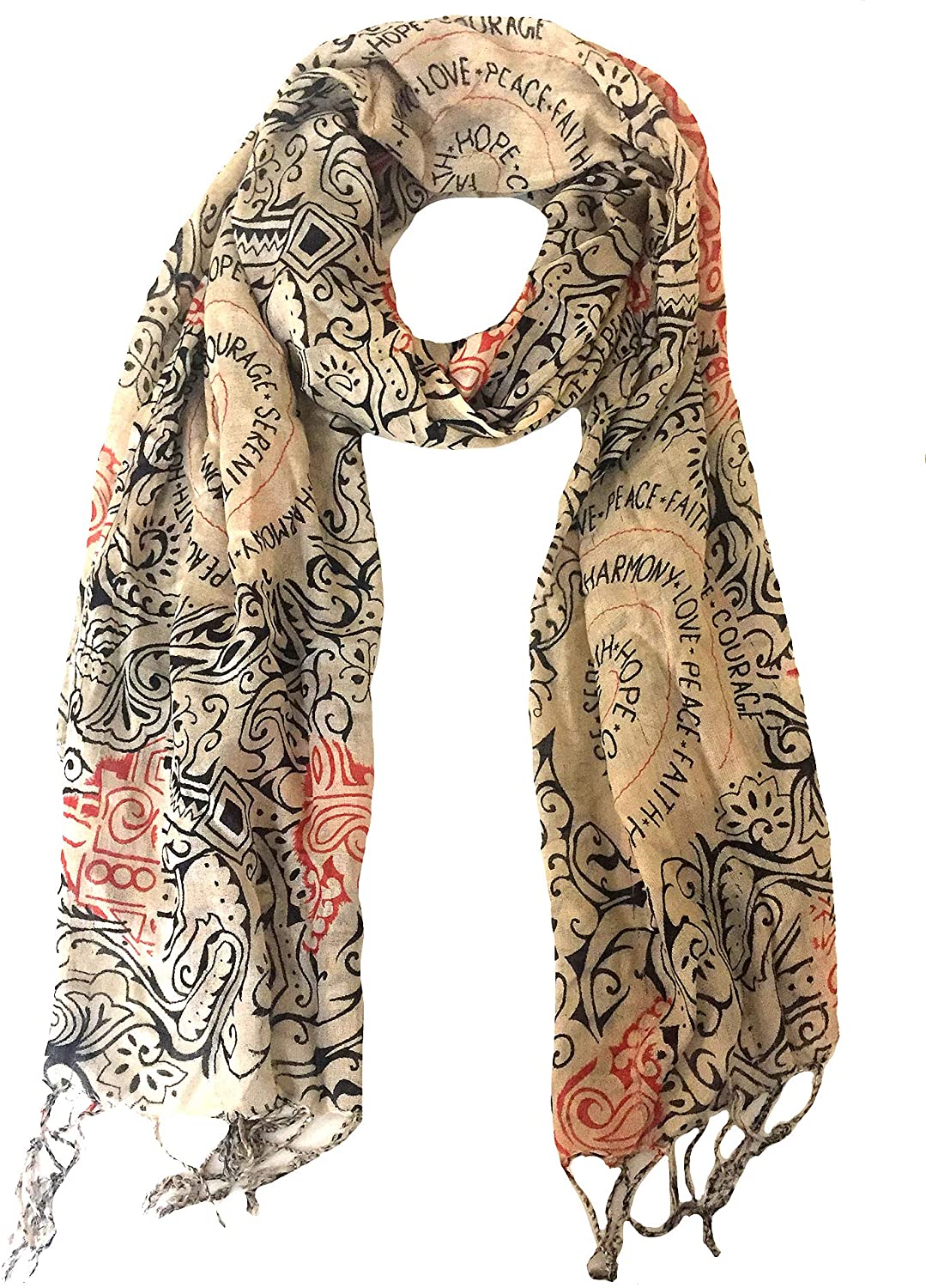 Oma Vintage Boho Soft Scarf Wrap Large Shawl With Peace Harmony Love Chakra Design For Yoga Meditation