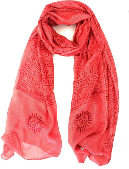 Large OM Mantra Scarf Hand Printed Wrap Prayer Shawl For Yoga & Meditation - Premium Quality - OMA BRAND (Red)