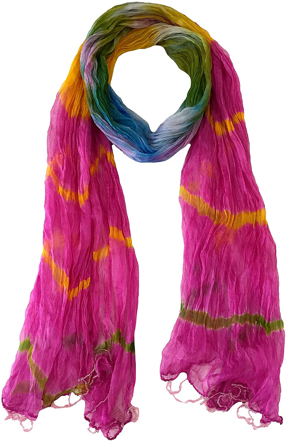 Oma Womens Tie Dye Crinkle Chiffon Scarf Wrap Multi Color With Beads