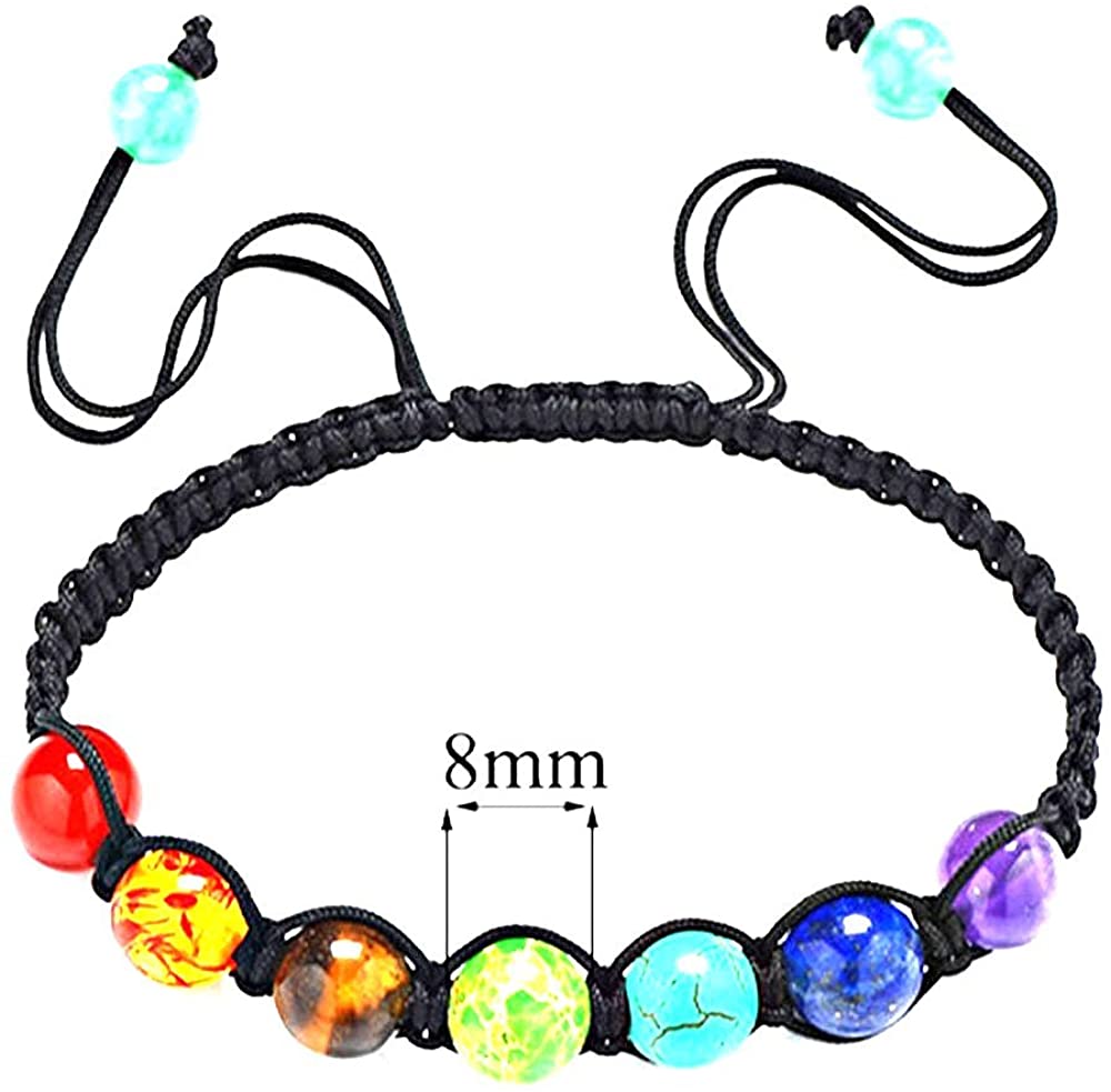 OMA 7 Chakra Semi Precious Stones Tibetan Buddhist Meditation and Healing Bracelet with Chakra Charm Brand