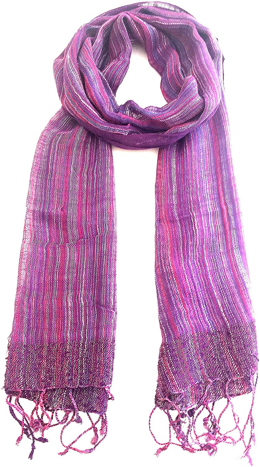 Oma Women's Shimmer Sparkle Scarf Wrap Bohemian Soft Vintage Indian Shawl - Premium Quality (Purple)