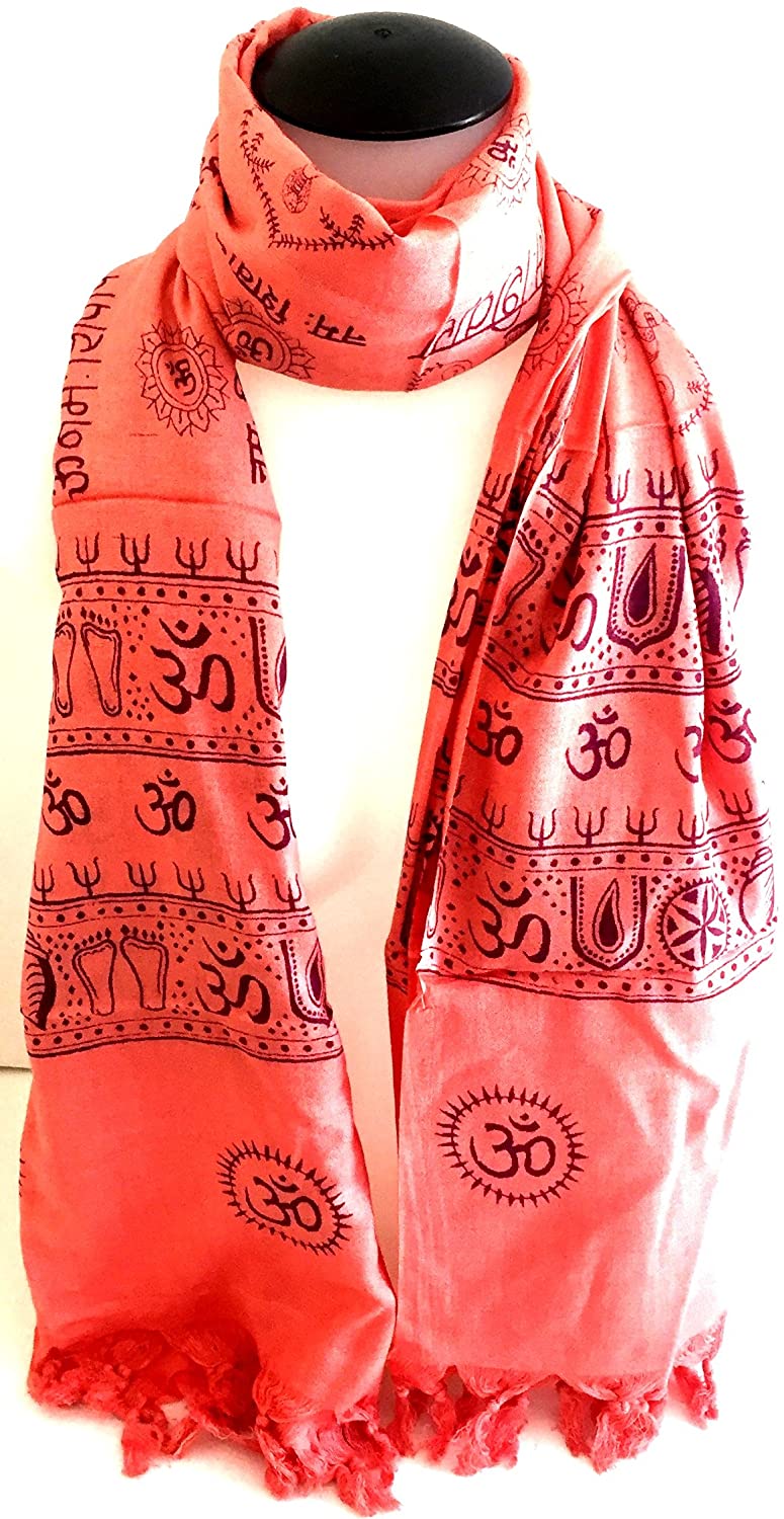 Oma Sacred Symbols Om Design Cotton Meditation Shawl Altar Cloth Peach Color LARGE SIZE