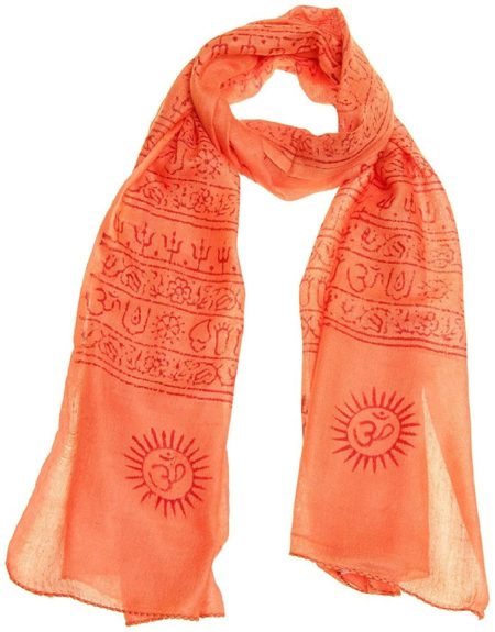 Large OM Mantra Scarf Hand Printed Wrap Prayer Shawl For Yoga & Meditation - Premium Quality - OMA BRAND (Orange)