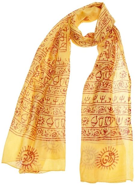 Large OM Mantra Scarf Hand Printed Wrap Prayer Shawl For Yoga & Meditation - Premium Quality - OMA BRAND (Yellow)