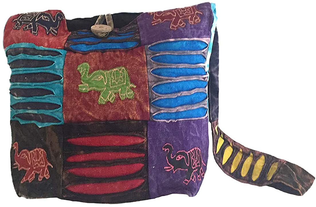 Multi Color Hobo Boho Cotton Ripped Razor Cut Sling Cross Body Messenger Shoulder Bag - FREE BRACELET