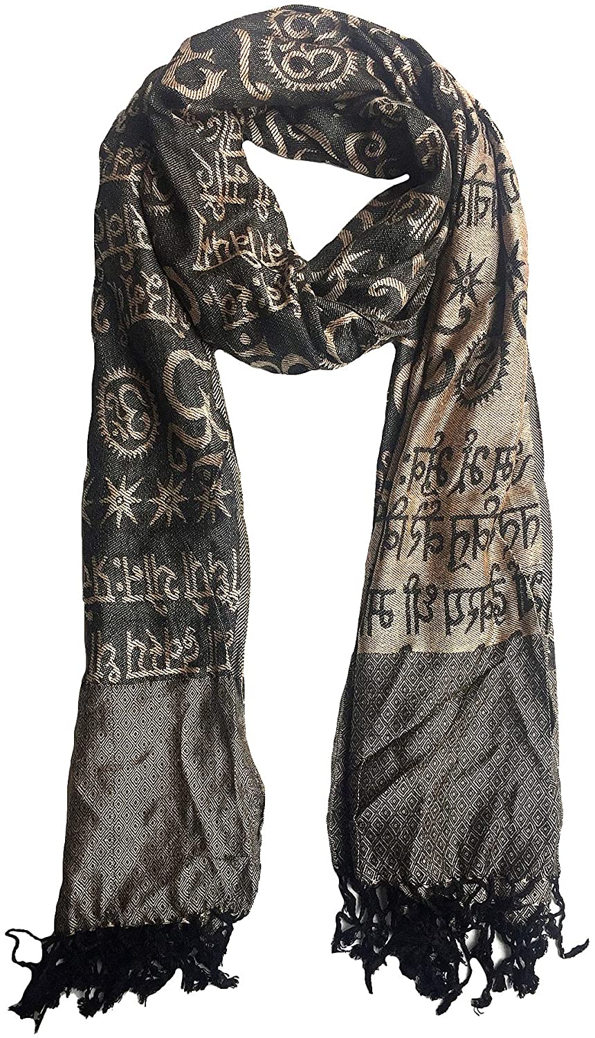 Oma Multi Color Meditation Prayer Shawl Scarf With Om Design & Sacred Mantra Reversible Double Weave