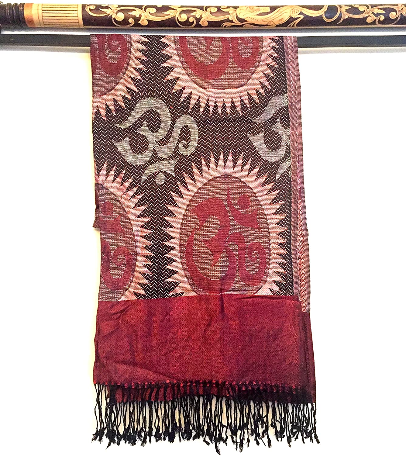 Om Symbol Meditation Prayer Shawl With Om Sacred Mantra Large Scarf Reversible Colors, Double Weave - OMA BRAND