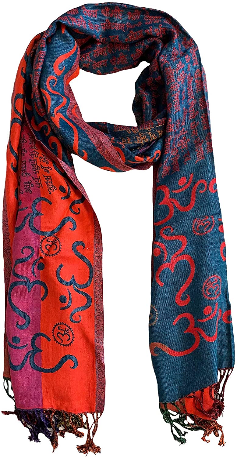 Meditation Yoga Shawl Gayatri Mantra Design â€“ Double Weave/Reversible (Teal)