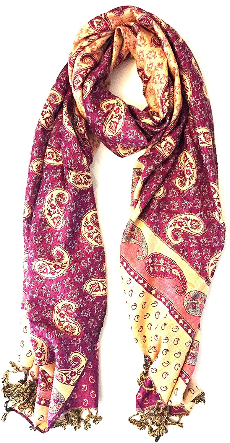 OMA Designer Shawl With Beautiful Paisley Patterns, Reversible & Double Weave