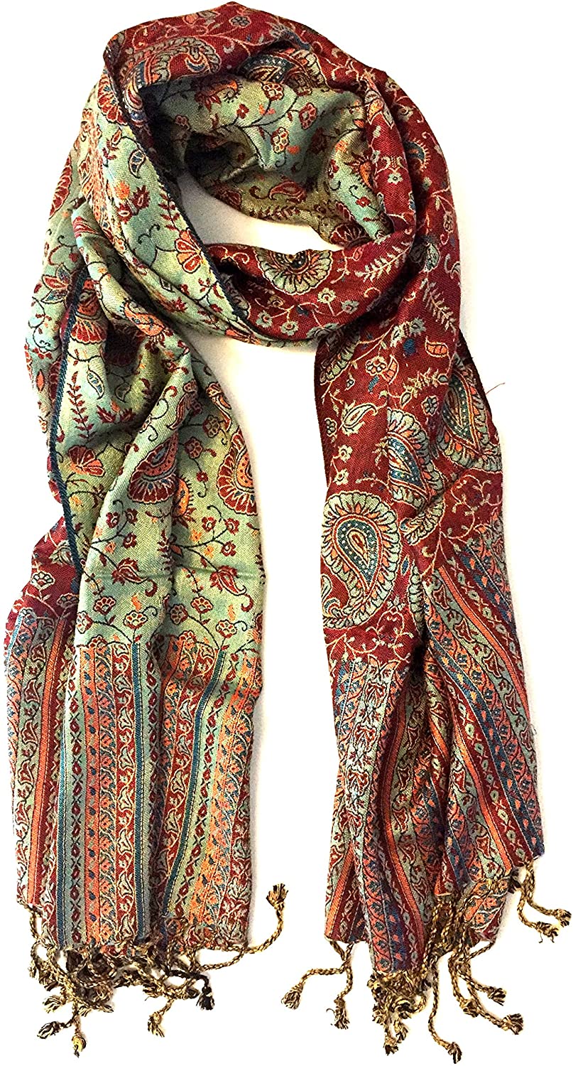 OMA Designer Shawl With Paisley Embroidery, Reversible & Double Weave - LARGE SIZE